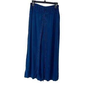 Just Cruising Womens Palazzo Pants One Size Blue High Rise Wide Leg Embroidered